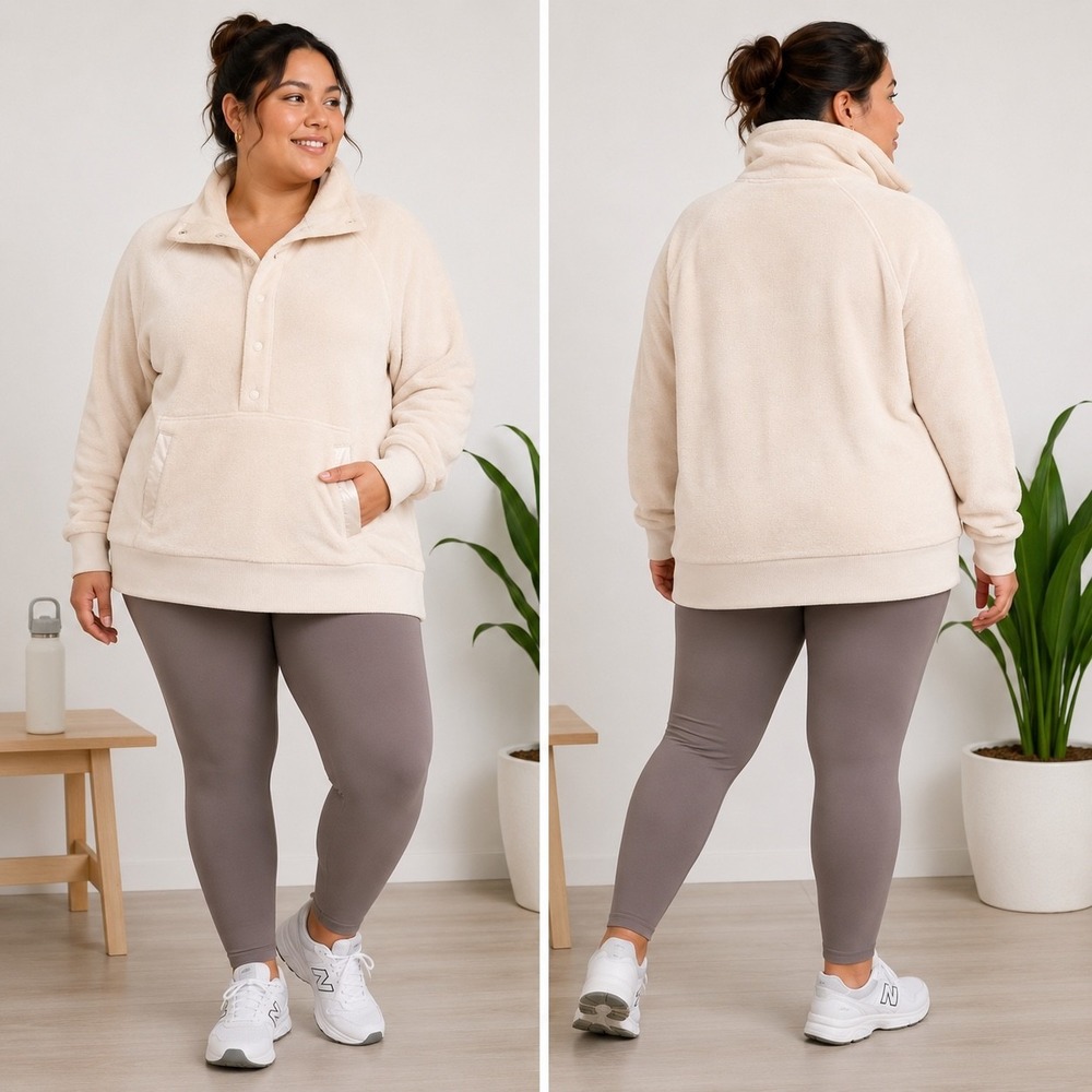 Athleta Recover Cozy Snap Sweatshirt 2X Chantilly Cream Mock Neck Pullover NWT